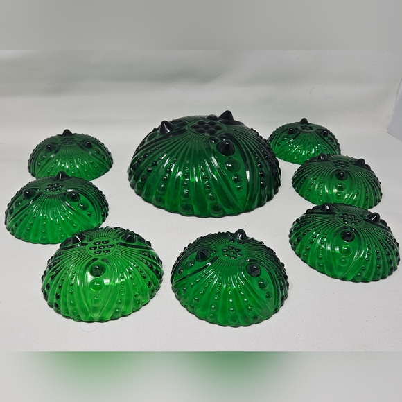 ANCHOR HOCKING Oyster & Pearl emerald salad set vintage 1950's - Picture 11 of 11